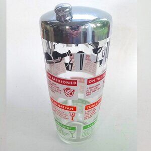 Mid-Century Cocktail Shaker Mixer By Hazel Atlas With 12 Recipes 1950's VTG 9"